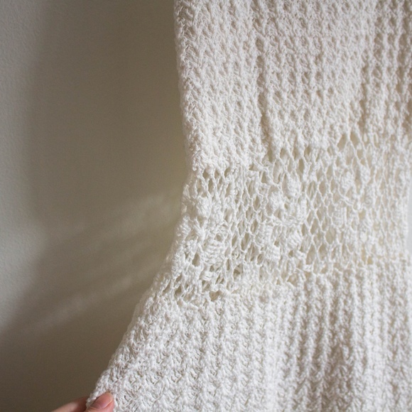 VINTAGE HANDMADE CROCHET CREAM DRESS BOHEMIAN - Picture 4 of 5